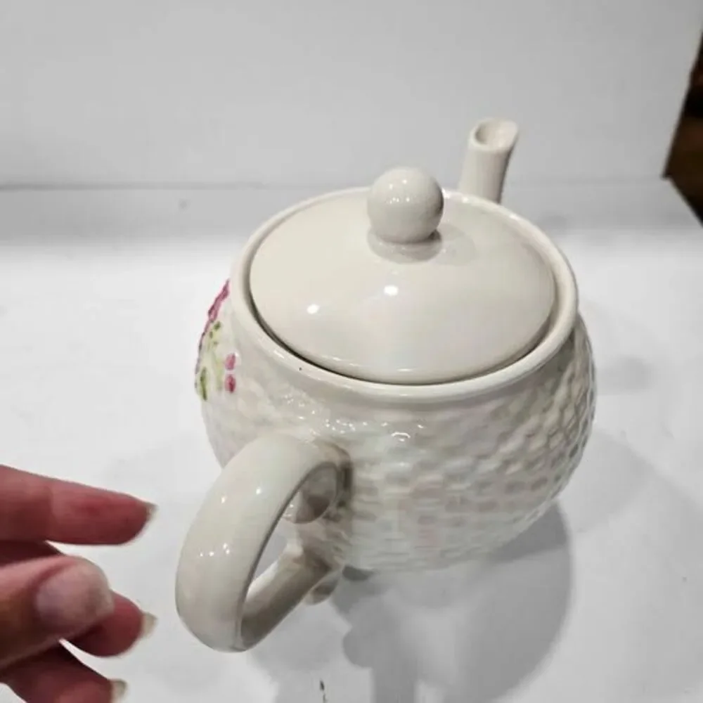 Ceramic Teapot with Floral Design and Basket Weave Texture From Teleflora